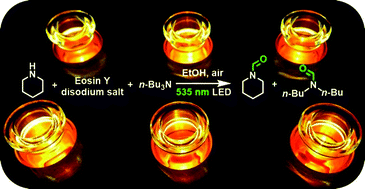 Graphical abstract: Photocatalytic N-formylation of amines via a reductive quenching cycle in the presence of air