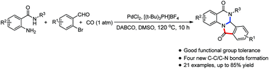 Graphical abstract: One-pot three-component selective synthesis of isoindolo[2,1-a]quinazoline derivatives via a palladium-catalyzed cascade cyclocondensation/cyclocarbonylation sequence