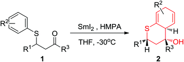 Graphical abstract: SmI2-mediated reductive cyclization of β-arylthio ketones: a facile and diastereoselective synthesis of thiochroman derivatives