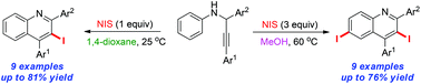 Graphical abstract: Solvent controlled radical cyclization of propargylamines for multi-iodinated quinoline formation