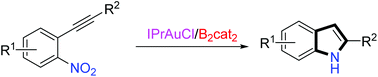 Graphical abstract: Gold(i)-catalyzed synthesis of 2-substituted indoles from 2-alkynylnitroarenes with diboron as reductant