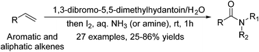 Graphical abstract: 1,3-Dibromo-5,5-dimethylhydantoin mediated oxidative amidation of terminal alkenes in water