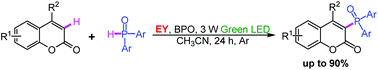 Graphical abstract: Regioselective phosphinylation of coumarins under green LED irradiation and its mechanism