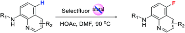 Graphical abstract: C5-Regioselective C–H fluorination of 8-aminoquinoline amides and sulfonamides with Selectfluor under metal-free conditions