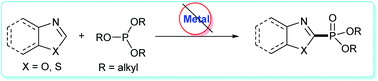 Graphical abstract: Metal-free phosphonation of benzoxazoles and benzothiazoles under oxidative conditions
