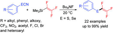 Graphical abstract: Synthesis of 1,2,2-trifluorovinyl sulphides and selenides from trifluorovinylation of organic thiocyanates and selenocyanates