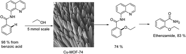 Graphical abstract: Auxiliary-directed etherification of sp2 C–H bonds under heterogeneous metal–organic framework catalysis: synthesis of ethenzamide