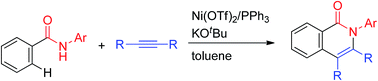 Graphical abstract: Nickel-catalyzed C–H/N–H annulation of aromatic amides with alkynes in the absence of a specific chelation system