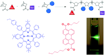 Graphical abstract: Dye functionalized-ROMP based terpolymers for the use as a light up-converting material via triplet–triplet annihilation