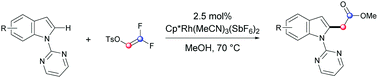 Graphical abstract: Rh-Catalyzed C–H bond alkylation of indoles with α,α-difluorovinyl tosylate via indolyl group migration
