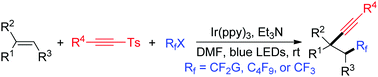 Graphical abstract: Visible-light induced three-component alkynyl-difluoroalkylation of unactivated alkenes