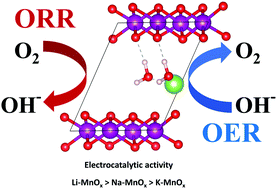 Graphical abstract: Insight into the effect of intercalated alkaline cations of layered manganese oxides on the oxygen reduction reaction and oxygen evolution reaction