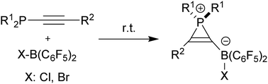 Graphical abstract: Phosphirenium borate betaines from alkynylphosphanes and the halogeno-B(C6F5)2 reagents