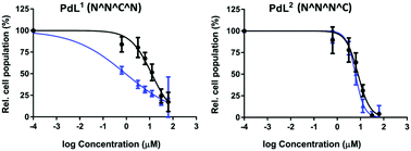 Graphical abstract: The two isomers of a cyclometallated palladium sensitizer show different photodynamic properties in cancer cells