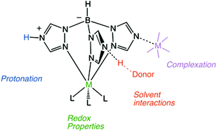 Graphical abstract: Reversible modulation of the redox characteristics of acid-sensitive molybdenum and tungsten scorpionate complexes