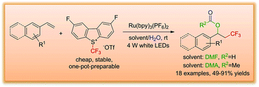 Graphical abstract: Four-component acyloxy-trifluoromethylation of arylalkenes mediated by a photoredox catalyst