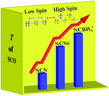 Graphical abstract: The influence of NCE− (E = S, Se, BH3) ligands on the temperature of spin crossover in a family of iron(ii) mononuclear complexes