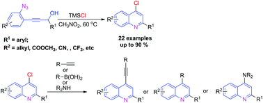 Graphical abstract: An efficient approach to 4-chloro quinolines via TMSCl-mediated cascade cyclization of ortho-propynol phenyl azides