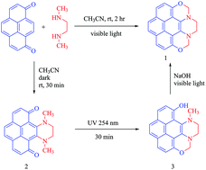 Graphical abstract: Photo-induced C–H bond activation of N,N′-dialkylethylenediamine upon aza-Michael addition to 1,8-pyrenedione: facile synthesis of fluorescent pyrene derivatives