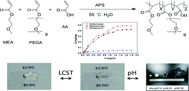 Graphical abstract: Controllable thermal and pH responsive behavior of PEG based hydrogels and applications for dye adsorption and release