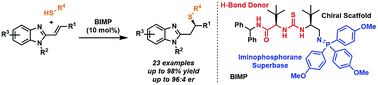Graphical abstract: Bifunctional iminophosphorane catalysed enantioselective sulfa-Michael addition of alkyl thiols to alkenyl benzimidazoles