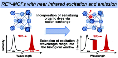Graphical abstract: Near infrared excitation and emission in rare earth MOFs via encapsulation of organic dyes