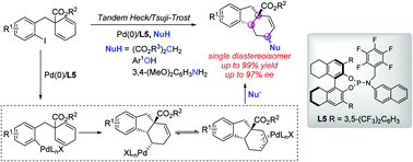 Graphical abstract: Access to chiral tetrahydrofluorenes through a palladium-catalyzed enantioselective tandem intramolecular Heck/Tsuji–Trost reaction