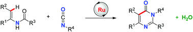 Graphical abstract: The ruthenium-catalyzed C–H functionalization of enamides with isocyanates: easy entry to pyrimidin-4-ones