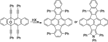 Graphical abstract: Intramolecular benzoallene–alkyne cycloaddition initiated by site-selective SN2′ reaction of epoxytetracene en route to π-extended pyracylene