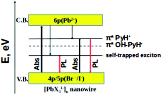 Graphical abstract: The effect of organic cations on the electronic, optical and luminescence properties of 1D piperidinium, pyridinium, and 3-hydroxypyridinium lead trihalides