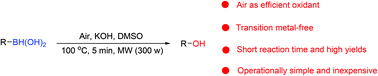 Graphical abstract: The highly efficient air oxidation of aryl and alkyl boronic acids by a microwave-assisted protocol under transition metal-free conditions