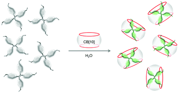 Graphical abstract: Emission enhancement of cationic tetraphenylethylene derivatives by encapsulation in a cucurbit[10]uril host in water