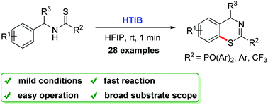 Graphical abstract: Intramolecular dehydrogenative C–S bond coupling of thioamides to form 1,3-benzothiazines under metal-free conditions