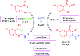 Graphical abstract: I2-Catalyzed oxidative synthesis of N,4-disubstituted quinazolines and quinazoline oxides