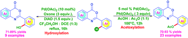 Graphical abstract: Palladium catalyzed chemo- and site-selective C–H acetoxylation and hydroxylation of oxobenzoxazine derivatives