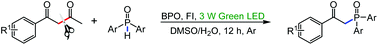Graphical abstract: Stepwise photosensitized C(sp3)–C(CO) bond cleavage and C–P bond formation of 1,3-dicarbonyls with arylphosphine oxides