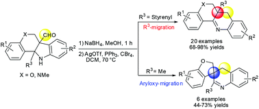 Graphical abstract: Synthesis of chromeno[4,3-b]quinolines and spirobenzofuran-3,3′-quinolines through silver-mediated Appel reaction/C–Br bond cleavage/double selective rearrangement sequence
