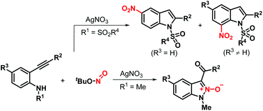 Graphical abstract: Silver-catalyzed nitration/annulation of 2-alkynylanilines for a tunable synthesis of nitrated indoles and indazole-2-oxides