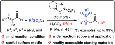 Graphical abstract: β-Sulfonylation of α-bromoenals enabled by N-heterocyclic carbene catalysis