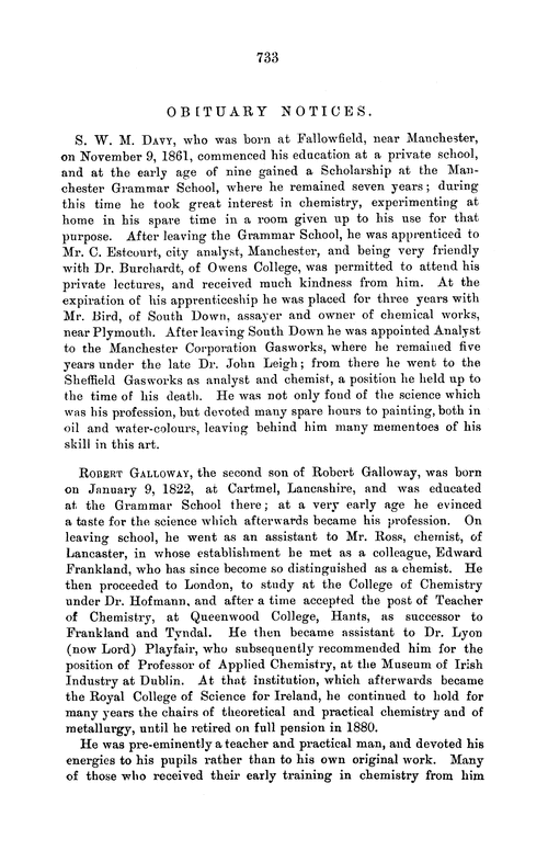 Obituary notices: S. W. M. Davy; Robert Galloway; George M‘Roberts; Henry Davis Pochin