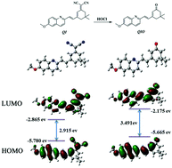 Graphical abstract: The reduction performance of double bonds regulated by the competition of push–pull electron groups to realize the colorimetric and fluorescence recognition of hypochlorous acid