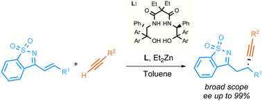 Graphical abstract: Enantioselective zinc-mediated conjugate alkynylation of saccharin-derived 1-aza-butadienes