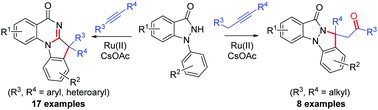 Graphical abstract: Synthesis of quaternary carbon-centered indolo[1,2-a]quinazolinones and indazolo[1,2-a]indazolones via C–H functionalization