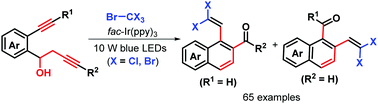 Graphical abstract: Engaging 1,7-diynes in a photocatalytic Kharasch-type addition/1,5-(SN′′)-substitution cascade toward β-gem-dihalovinyl carbonyls