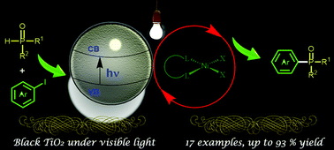 Graphical abstract: Visible-light-mediated semi-heterogeneous black TiO2/nickel dual catalytic C (sp2)–P bond formation toward aryl phosphonates