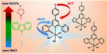 Graphical abstract: Carbazole effect on ground- and excited-state properties of rhenium(i) carbonyl complexes with extended terpy-like ligands