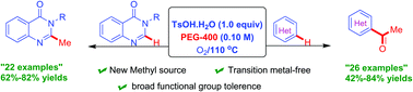 Graphical abstract: Metal-free C–H methylation and acetylation of heteroarenes with PEG-400