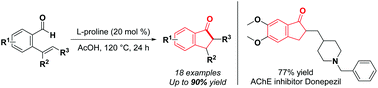 Graphical abstract: A metal-free method for the facile synthesis of indanones via the intramolecular hydroacylation of 2-vinylbenzaldehyde