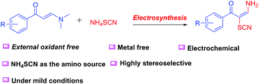 Graphical abstract: Electrochemical oxidative thiocyanation and amination of enaminones towards the synthesis of multi-substituted alkenes
