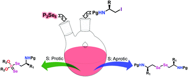 Graphical abstract: Synthesis of an amino phosphinodiselenoic acid ester and β-amino diselenides employing P2Se5